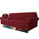 MAXIJIN Super Stretch Couch Bezug für 3-Sitzer Couch, 1-teilige Universal-Sofabezüge Wohnzimmer Jacquard Spandex Möbelschutz Hunde Haustierfreundliche Couch Schonbezug (3 Sitzer, Weinrot)