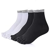 Herren-Zehensocken zum Laufen, Fünf-Finger-Socken mit Baumwolle, athletisch, 4 Stück, schwarz / weiß, Einheitsgröß