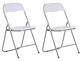 CLP 2er Set Klappstuhl Felix Gepolstert I Küchenstuhl Mit Metallgestell I Kunstleder PVC Sitz Gepolstert I Stühle Klappbar I Campingstühle, Farbe:weiß/Silb