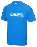 Roughtex Herren Laufshirt Reflex LÄUFT Funktionsshirt Sport Running Fitness Fun Tshirt mit Spruch Sapphire L