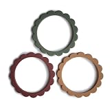 Mushie Beißring Baby Spielzeug Zahnungshilfe Armband Blume | 3er Pack (Dried Thyme/Berry/Natural)