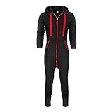 BUZHIDAO Herren Jumpsuit Onesie Trainingsanzug Einfarbiger Jumpsuit Mit Kapuzenpullover für Männer Bodysuit Mit Kapuze Freizeithose Im Herbst Und W