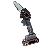 Tragbare Kettensäge 24V Mini-Handheld-Beschneidung elektrischer Säge mit Ladegerät und 2 Akku Schnurloses Werkzeug wiederaufladbar für hölzerne Baum-Beschneidungsgarten, gute Kettensäg