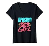 Damen Dresden City Girl Heimat Lieblingsstadt T-Shirt mit V