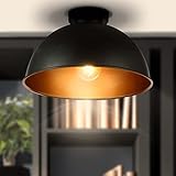 Jago® Deckenleuchte mit Lampenschirm - LED, E27, 60W, IP20, rund, Ø 31 cm Metall, Schwarz, Gold - Deckenlampe mit Lampenschrim für Wohnzimmer, Schlafzimmer im Retro Vintage Desig