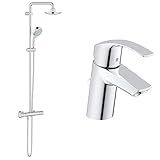 GROHE Tempesta Cosmopolitan System 160 | Brause- & Duschsystem - mit Thermostatbatterie & Eurosmart | Badarmatur - Einhand-Waschtischbatterie, mit Einlochmontage & Keramikkartusche | S-S