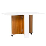 HOMCOM Klapptisch Mobiler Tisch Schreibtisch Beistelltisch mit Rollen Holz Weiß Schreibtisch Esszimmertische 120 x 80 x73