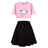 AHDSJDG Given Zweiteiliger Anzug Kurzarm Sieben Punkte T-Shirts + Rock Freizeit Mode Outfits für Kurzarm Atmungsaktiv Rock Sommer Pyjama Sportbekleidung Frauenkleidung Comics Cosplay