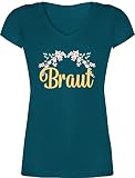 JGA Junggesellenabschied Frauen - Braut - Kirschblüten - XXL - Türkis - junggesellenabschied Frauen - XO1525 - Damen T-Shirt mit V