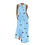 Tophoopp Sommerkleider für Frauen 2021, ärmelloses Maxikleid mit Schmetterlingen, Strandkleid, Partykleid, Boho-Kleid, C-Blau, L