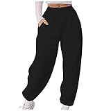 Folsky Damen Heim Freizeit Sport All-Match Pullover Hose Plus Samtgürtel 2 Taschen Sporthose Freizeithose Yogahose Fleece warme Jogginghose Winter verdickte Laufhose Trainingsjogging