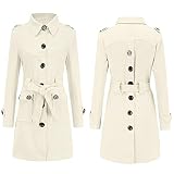KIMODO Wollmantel Trenchcoat Wintermantel Damen Mantel Übergangs Jacke Parka Lang mit Schlitz Hinten Frauen Winter Warmer Gürtel Outwear (A-Weiß, L)