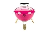 LANDMANN Piccolino Holzkohle-Kugelgrill inkl. Grillzange | Mit Temperaturanzeige & Lüftungsscheibe im Deckel | Verchromter Grillrost Ø 34 cm [Pink]