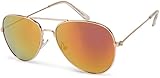 styleBREAKER Kinder Pilotenbrille mit Edelstahl Metall Gestell, verspiegelt oder getönt, Fliegerbrille, Sonnenbrille 09020059, Farbe:Gestell Gold / Glas Orange-Rot verspieg