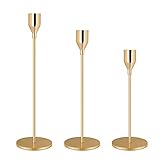 Queta 3er Kerzenständer Set Kerzenhalter Stabkerze Metall Deko Kerzenleuchter 3 Größe Kerzenständer für Deko Hochzeit Wohnzimmer Schlafzimmer Abendessen Vintage Deko (Gold)