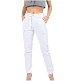 VRTUR Hosen, Damen Freizeithose Stretch Beiläufig Skinny Jogginghose Mode Hip Push up Slim Fit Pants Einfarbig Hose, Bequeme Elastischer Taille Jeans Weiß S