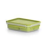 Emsa Clip & Go 518100 Lunch- und Snackbox | Mit 3 praktischen Einsätzen und Deckel | Volumen: 1,2 Liter | Transparent/Grü