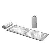 Navaris 2in1 Akupressur Massage Set - 1x Akupressurmatte 1x Kissen mit Tasche - Matte und Kopfkissen zur Lösung von Verspannungen - Grau Weiß
