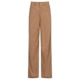 CWENROU Damen Hose Mit Weitem Bein - Frühlings- Und Herbstmode Hohe Taille Damen Retro Ultraleichte Samt Freizeithose Hellbraun Weite Hosen Straße Bequeme Cordhose Locker Outdoor Elegant,Hellbraun,M