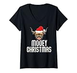 Damen Mooey Christmas Lustige Highland Kuh Weihnachten T-Shirt mit V