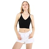 beneliza Damen Crop Top Basic V-Ausschnitt Rippstrick ärmellos Cropped Cami Tops, schwarz,