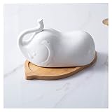 QINGGANGLING999 Butterdosen Elefantenform Butterteller mit keramischem Deckel Einfache Holzplatte Haushaltsgeschirr for Home Hotel Butterb