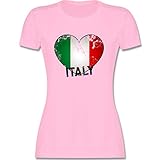 Länder Fahnen und Flaggen - Italien Herz Vintage - M - Rosa - Italien t-Shirt - L191 - Tailliertes Tshirt für Damen und Frauen T-S