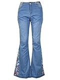 Generisch JIER Damen Slim Fit Bestickte Blumen Schlaghose Frauen Floral Bedruckte Hohe Taille Denim Hose Jeanshose Freizeithosen Weite Hosen (Hellblau,4XL,4XL)