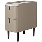 Nachttisch, Wohnzimmer-Leder ultraschmaler Kleiner Beistelltisch, Leichter Luxus-Schlafzimmer-Nachttisch aus Steinschiefer,Khaki,30 * 40 * 47