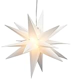 3D Leuchtstern inkl. warm-weißer LED Beleuchtung | Weihnachtsstern Advent Stern Deko beleuchtet | für Innen und Außen geeignet | mit Timerfunktion | Ø35cm (Weiß)