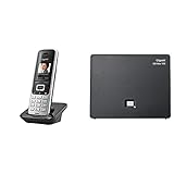 Gigaset S850HX - Schnurloses DECT-Telefon zum Anschluss an vorhandene DECT-Basis – Mobilteil mit Ladeschale – Headsetanschluss – Freisprechfunktion, Platin-schwarz & DECT Basisstation GO Box 100