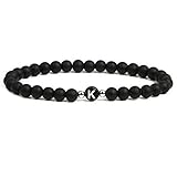 Kim Johanson Partner Perlenarmband mit Buchstabe aus Onyx Stein Freundschaftsarmband in Schwarz Geschenk für Paare mit Gravur inkl. Schmuckbeutel (K)