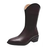 Stiefeletten Damen Mittlere Wade Blockabsatz Reißverschluss Einfachen Stil Herbst Wasserdicht Formale Lederstiefel Büroarbeit W