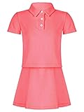 Freebily Mädchen Tennis Kleider Kurzarm Shirt Und A-Linien Rock Set Sport Training Fitness Turnen Bekleidung Outfit Tanzkleid für Kinder Rosa 110-116