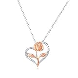 jewelora Halskette für Frauen Rose Flower Halskette Personalisierte Halskette mit 2 Namen Rose Geschenk für Valentinstag Rose Flower Anhänger Schmuck (# 5Rosenblume)