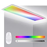 LED Panel 120x30, RGB Dimmbar LED Deckenleuchte Panel 40W, LED Panel Deckenleuchte mit Fernbedienung, 7 Lichtfarben und Neutralweiß 4000K, für Büro, Wohnzimmer, Kü