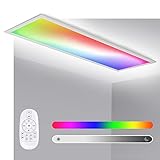 LED Panel 120x30, RGB Dimmbar LED Deckenleuchte Panel 40W, LED Panel Deckenleuchte mit Fernbedienung, 7 Lichtfarben und Neutralweiß 4000K, für Büro, Wohnzimmer, Kü