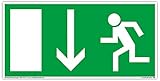 Schild Notausgang | extra langnachleuchtend | PVC selbstklebend 297x148mm | gemäß BGV 8A | DIN 67510 | Notausgangsschild Pfeil nach unten | Fluchtwegschild Rettungsweg | Dreifke® extra 160