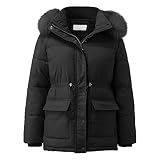 KGLHTYU Winterparka Damen Gefüttert kurz Parka Winter Winddicht Warm Frauen Damenmantel Winter Mantel Winterjacke mit Kapuze Windbreaker Taschen Einfarbig Langarm Dicker Daunenjack