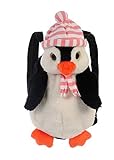 Kinderrucksack ohne Brustgurt aus Plüsch weich - süßer niedlicher Pinguin Rucksack - 1-3 Jährige Jungen und Mädchen im Kindergarten oder Kita (rosa-weiß gestreifter Mütze)