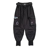 Agoky Kinder Jungen Cargo Hose Lange Sporthose Jogginghose mit Taschen Beinabschluss Regular Fit Freizeithose Hip Hop Tanzose Schwarz B 146-152
