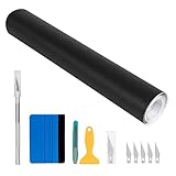 Wilktop Auto Folie Schwarz Matt PVC flexibel Auto Shutz Folie Schwarz Matt Carbon Folie Blasenfrei mit Installationszubehör(300 * 30cm)