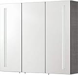 FACKELMANN LED Spiegelschrank Lugano/Badschrank mit Soft-Close-System/Maße (B x H x T): ca. 80 x 68 x 16 cm/Möbel fürs WC oder Badezimmer/Korpus: Grau/Front: Spiegel/Breite 80