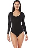 Uniconf Damen Langarm Body Stretch Baumwolle Rundhals Schwarz Größe L