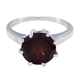 joyas plata echte edelsteine ​​runde form ein stein facettierter granat ring - 925 sterling silber rot granat ring - januar geburt steinbock astrologie echte edelsteine ​​ring