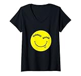 Damen 90er Jahre Classic House Man Smiley Face EDM Acid House Music T-Shirt mit V