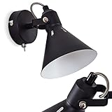 Wandleuchte Upiano, moderne Wandlampe aus Metall in Schwarz/Weiß mit verstellbarem Strahler, Leuchte im Retro/Vintage-Design mit Lichteffekt, 1-flammig, 1 x E14 max. 40 Watt, LED geeig