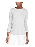 Michael Michael Kors Women's Hardware Bell Sleeve Knit Top in Pearl Heather Larg