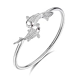Canarea Armband für Damen Silber 925 vergoldet Einfache Skulptur Stil Mode Dopple Mini Fische Liebe Partner Armreif für Mädchen Frauen Einstellb