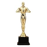 JUHONNZ Gold Trophäen Kunststoff,Oscar Figur Goldener 10 Zoll Oscar Trophäe Golden Plastiktrophäen Pokal Siegerfigur auf Marmorsockel für Partyfeiern Preisverleihung Anerkennungsgeschenk